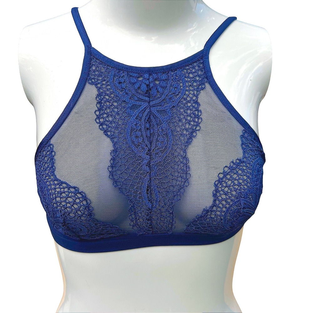 Victoria's Secret Blue Lace High‎ Neck Bralette Size S/P Small Bra